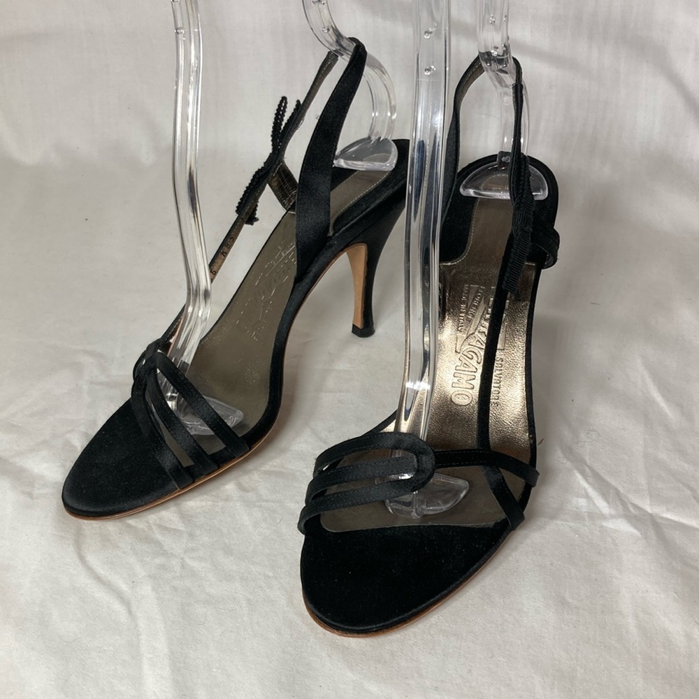 Salvatore Ferragamo Black Satin Pumps, Size 7.5